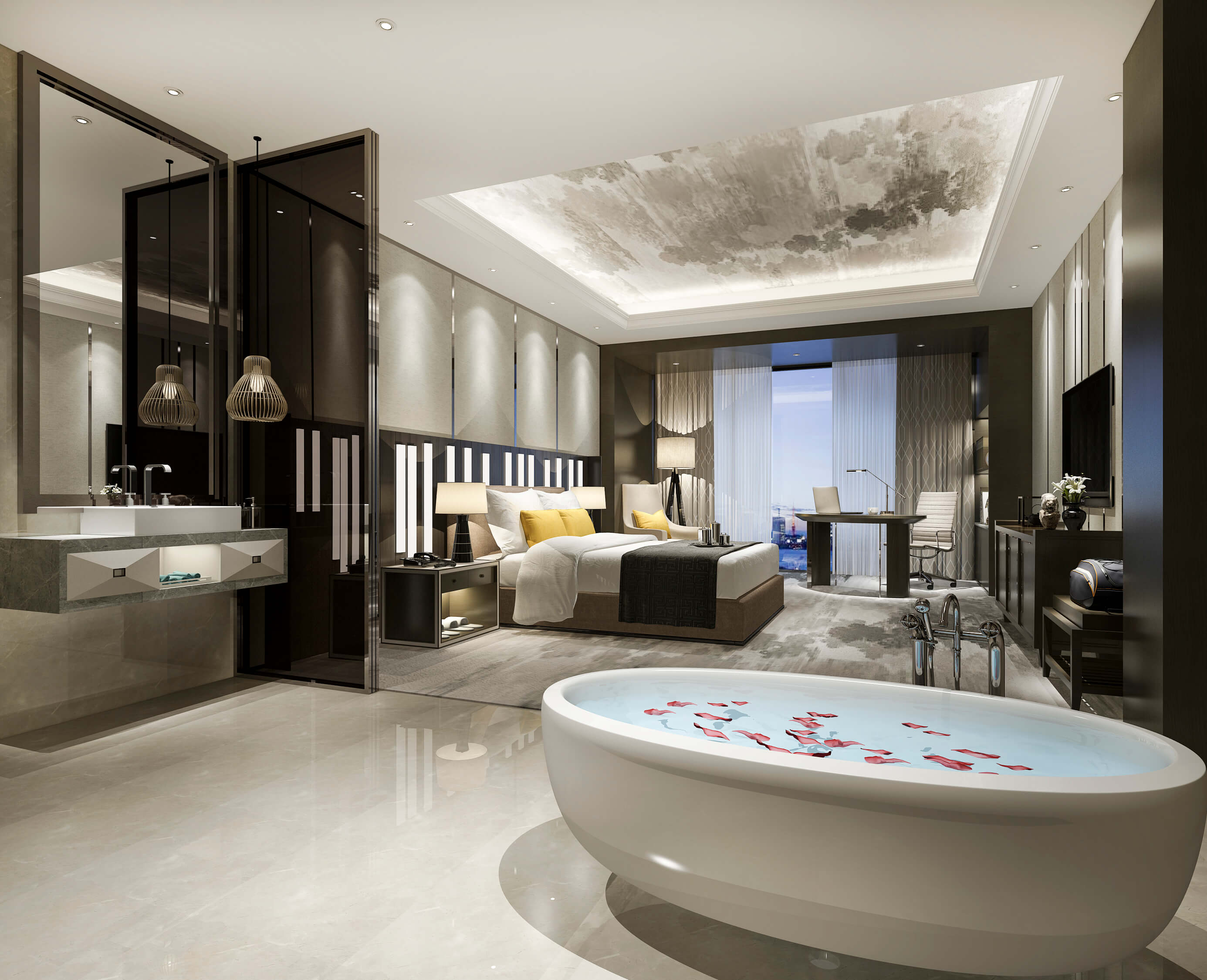 Luxury Bedroom with bath tub