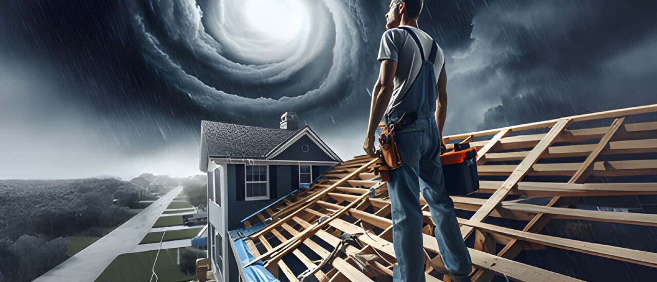 Handyman preparing for hurricane